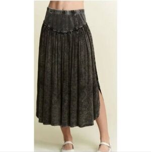 J.Her Mineral Wash Black Midi Skirt